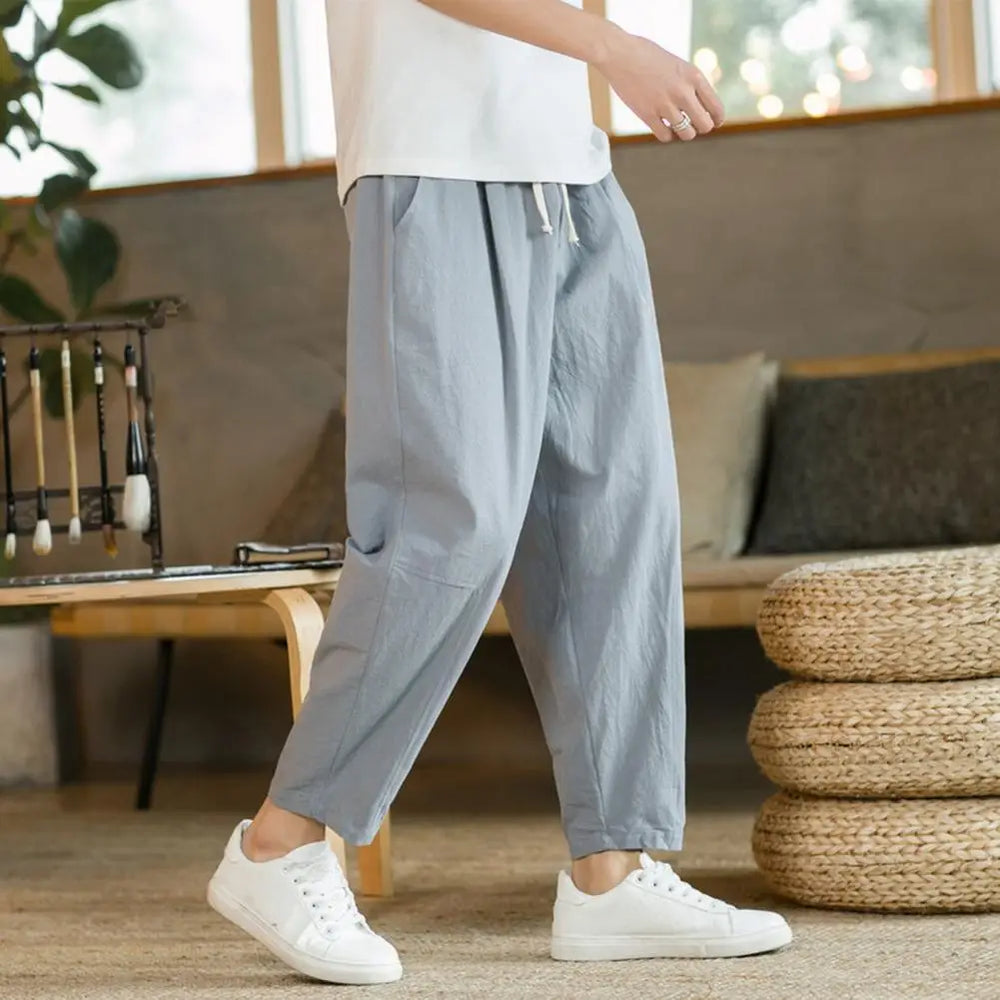 Men's Jogger Sweatpants Fashion Drawstring Streetwear Casual Trousers Male Loose Pant Linen Trousers Track WorkPants Sportpants