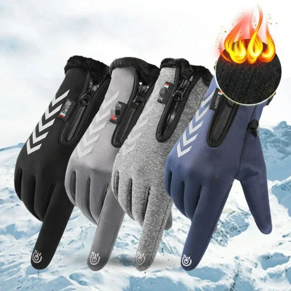 Men Winter Waterproof Cycling Gloves Outdoor Sports Running Motorcycle Ski Touch Screen Fleece Non-slip Warm Full Fingers