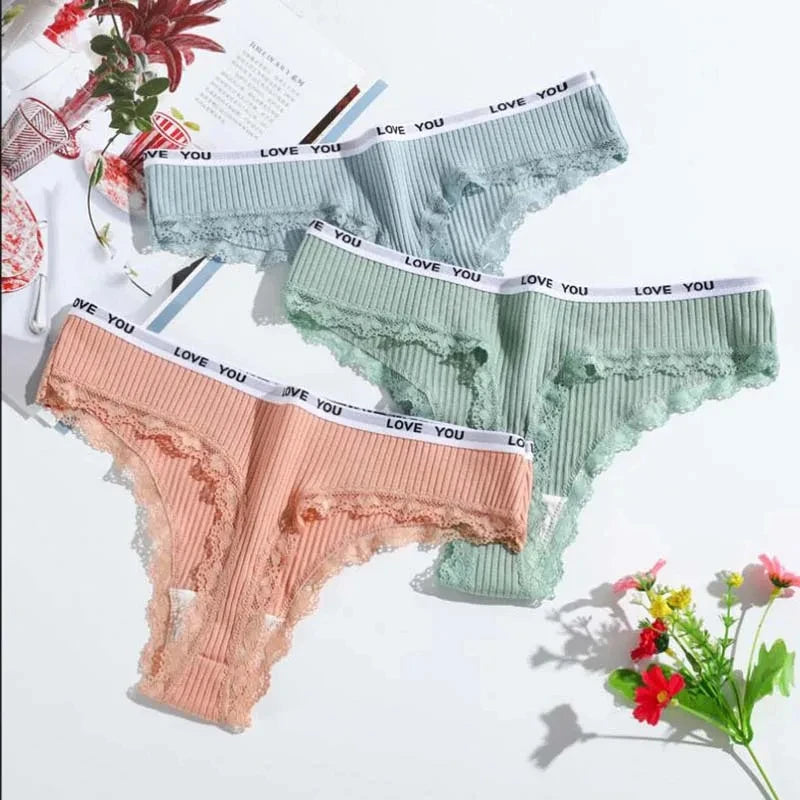 
                  
                    3Pcs/Lot Lace Thong Women's Tanga Low Waist Sexy Lingeries Cotton Panties Laides T Back Pants Girl's  Underpants Underwear
                  
                