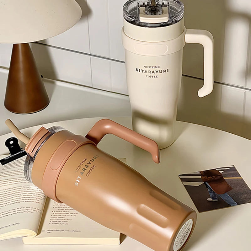 
                  
                    Cute Thermos Stainless Steel Vacuum Insulated Tumbler With Lid Straw Handle for Water Hot Iced Coffee Tea Gym Car Thermal Cup
                  
                