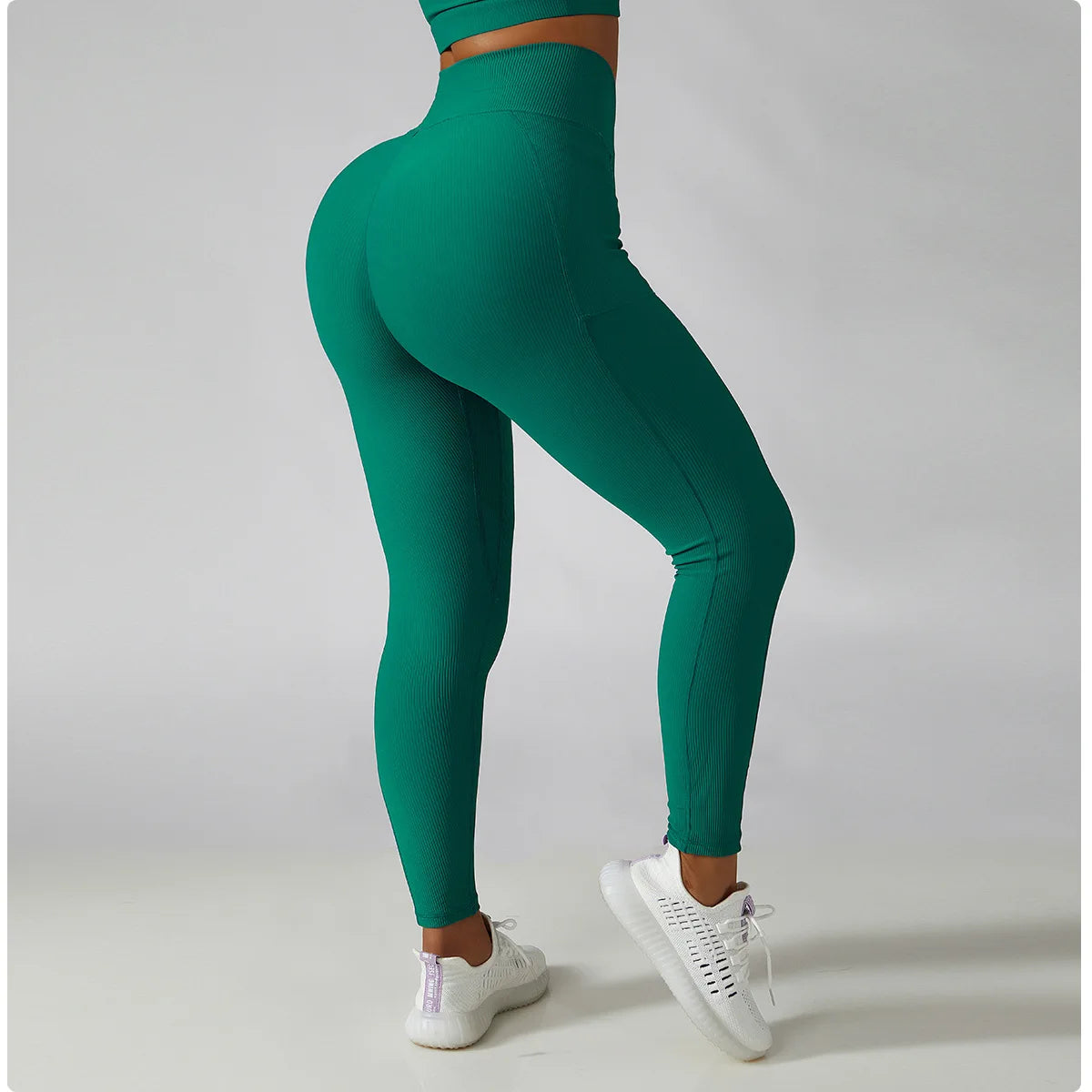 
                  
                    Solid Color Ribbed Yoga Pants Women Pockets Crossover High Waist Fitness Leggings Sexy Butt LIft Workout Running Tights
                  
                