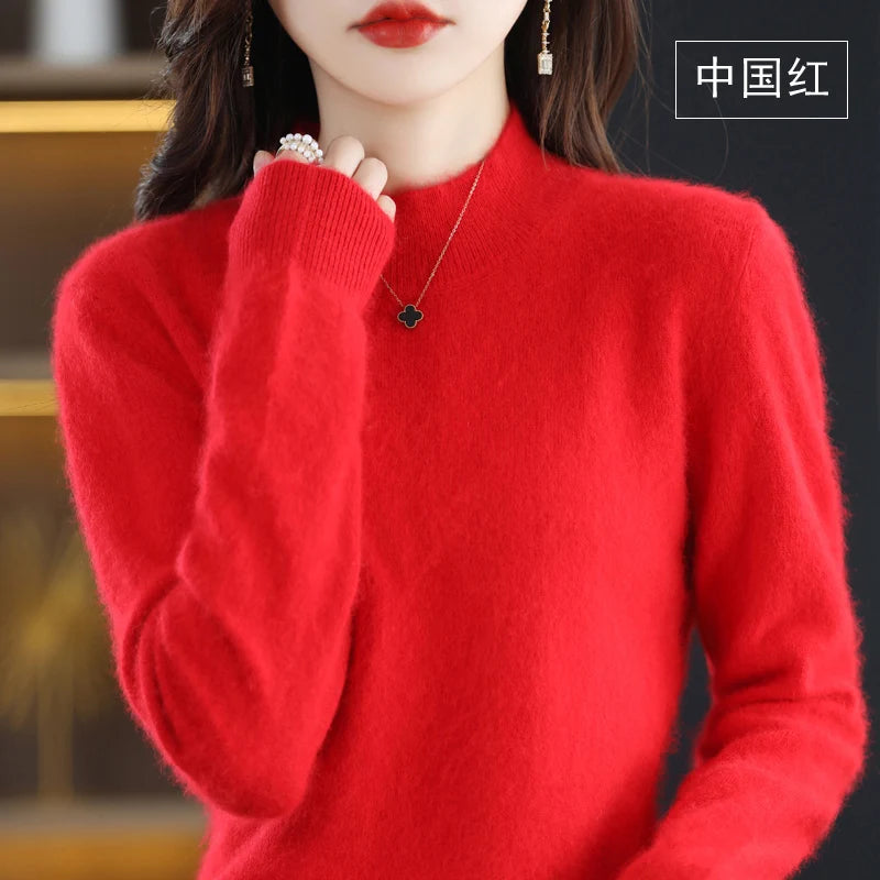 
                  
                    MOUNT Autumn and Winter New 100% Mink Cashmere Women's Sweater Half High Collar Pullover Casual...
                  
                