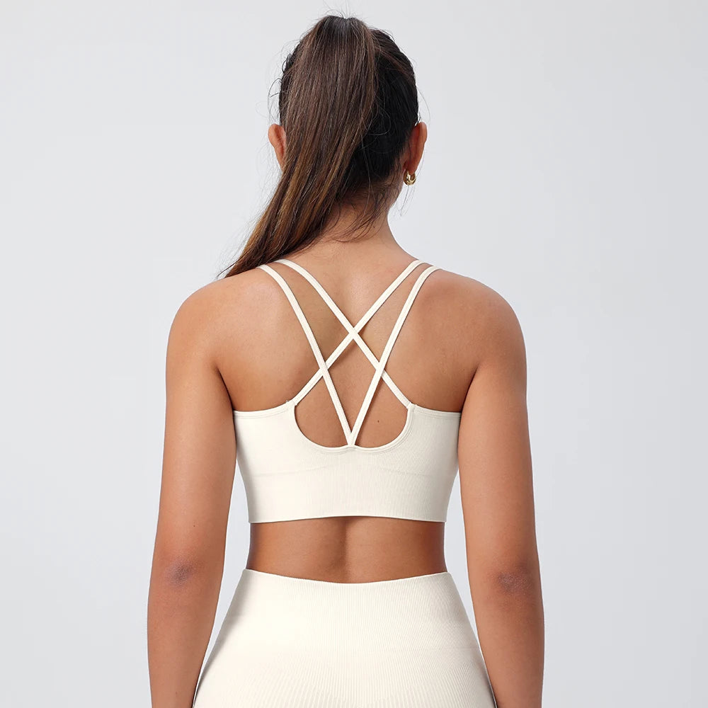 
                  
                    Strappy Tank Yoga Sports Vest With Chest Pad Ribbed High Elastic Women Sports Yoga Bras
                  
                