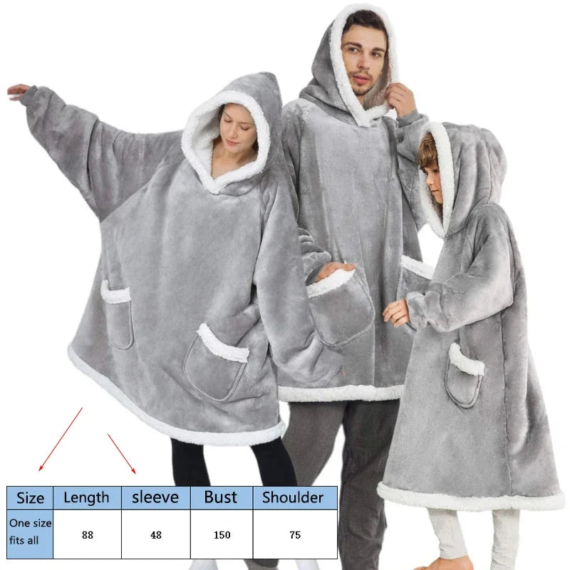 New Hooded Fleece Insulation Slacker Pajamas Fall/Winter Thick Nightgown Pajamas Flannel Frock Jumper Blanket With Sleeves