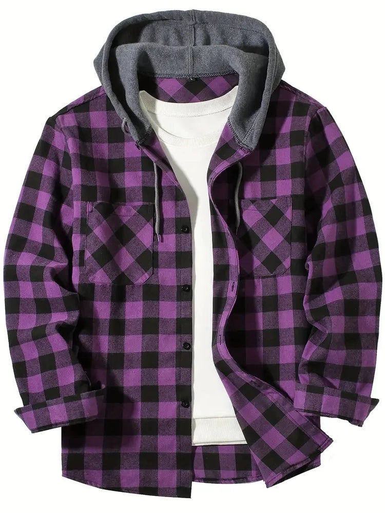 
                  
                    Men's Shirts Classic Plaid Casual Button Down Hooded Long Sleeved Double Pockets Shirt Hoodie Flannel Jacket Spring Autumn Tops
                  
                