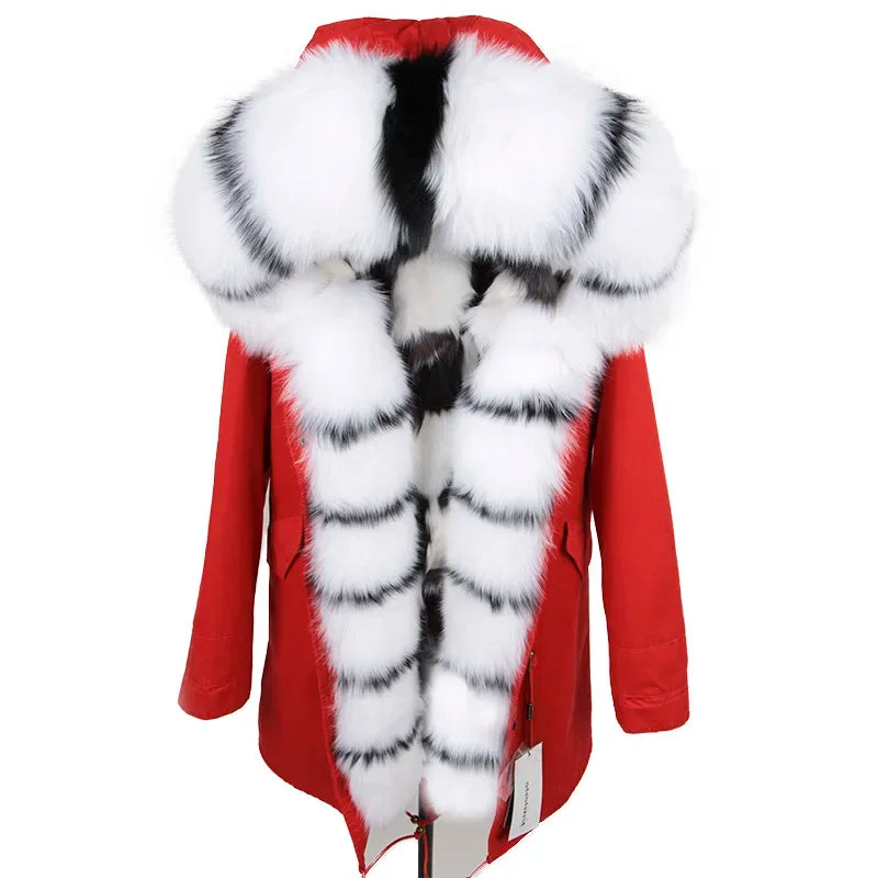 
                  
                    MOUNT Maomaokong Winter Women's Fur Jacket Long Outdoor Tops Real Fox Fur Collar Inner Fur Lining...
                  
                