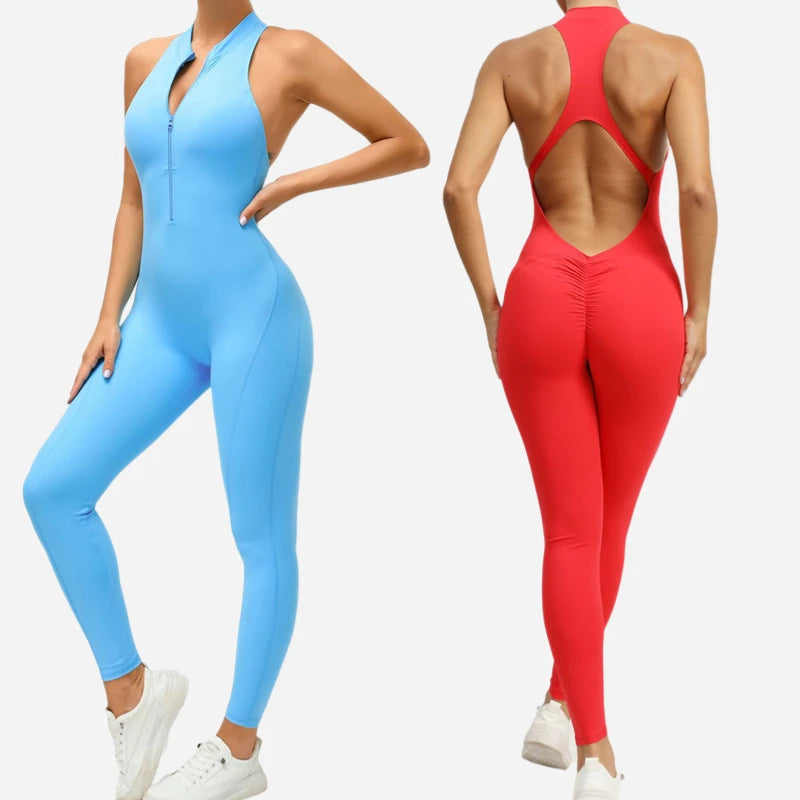 Yoga Jumpsuit For Women Backless Sexy One-piece Bodysuit Zipper Fitness Set Quick-Dry Gym Clothing Running Sportswear Outfits