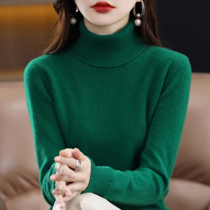 
                  
                    Wool Cashmere Sweater Women's Pullover Long Sleeve Autumn and winter High Turn-Down Collar Knit Sweater High Quality Jumper Top
                  
                