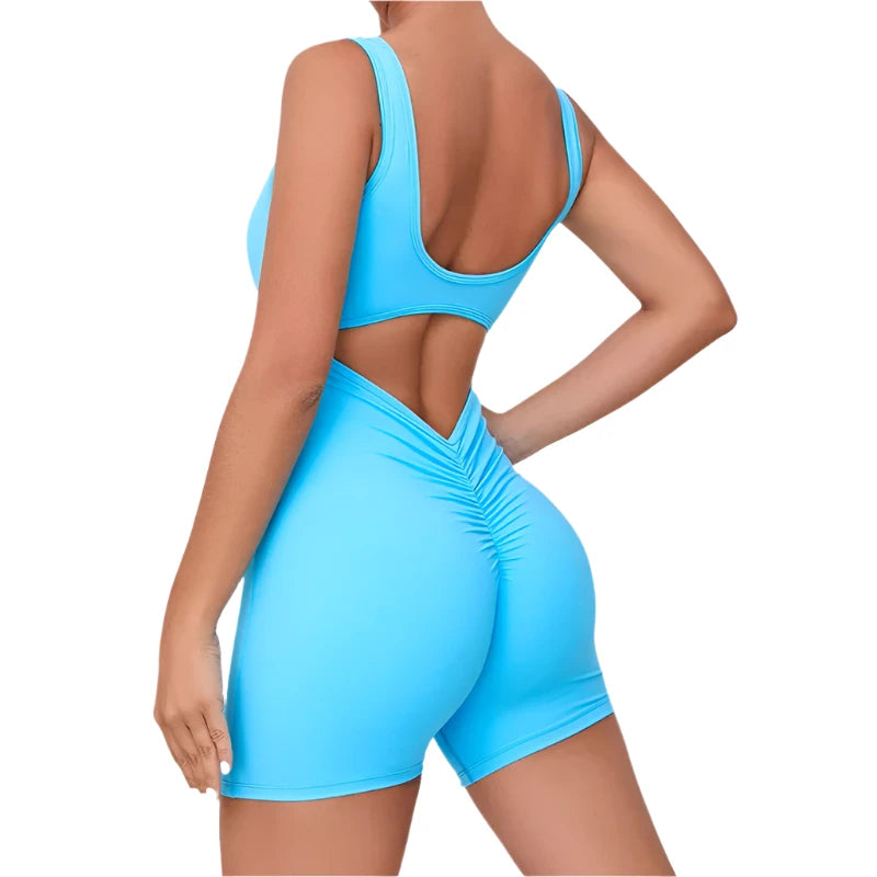 V Back One-Piece Suit Scrunch Sports Jumpsuit Women Gym Rompers Female Quick-Drying Yoga Clothing Fitness Sexy Bodysuits Women