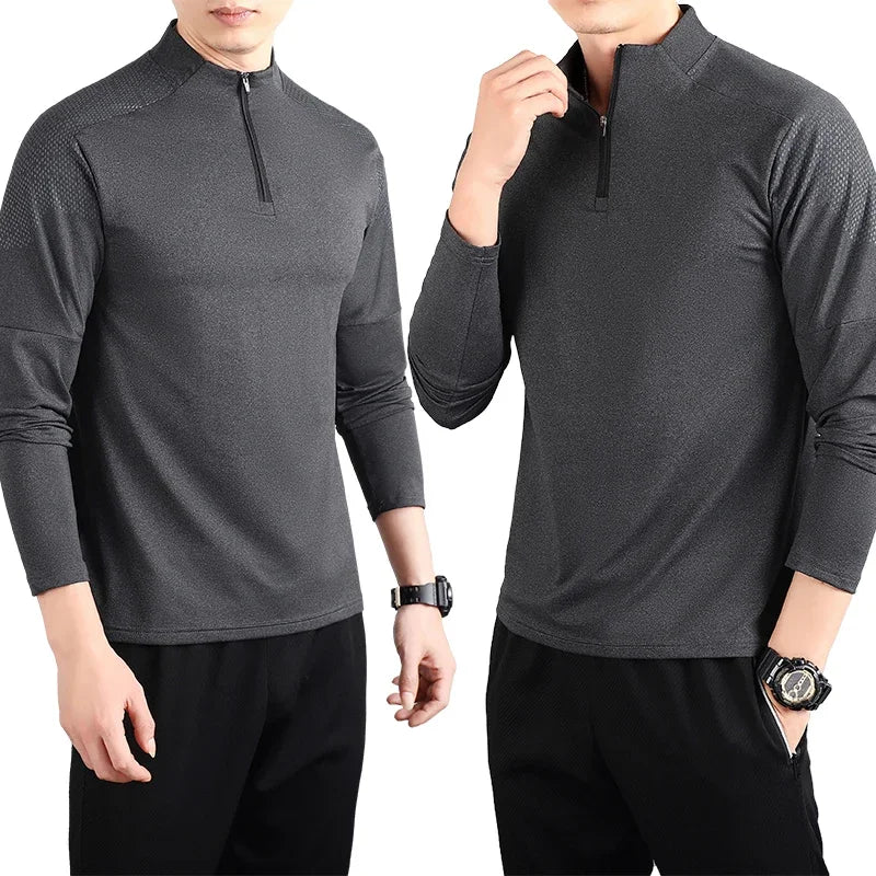 MOUNT High Quality Men Casual Long Sleeves with Half Zip Quick Dry Breathable Running Shirt...