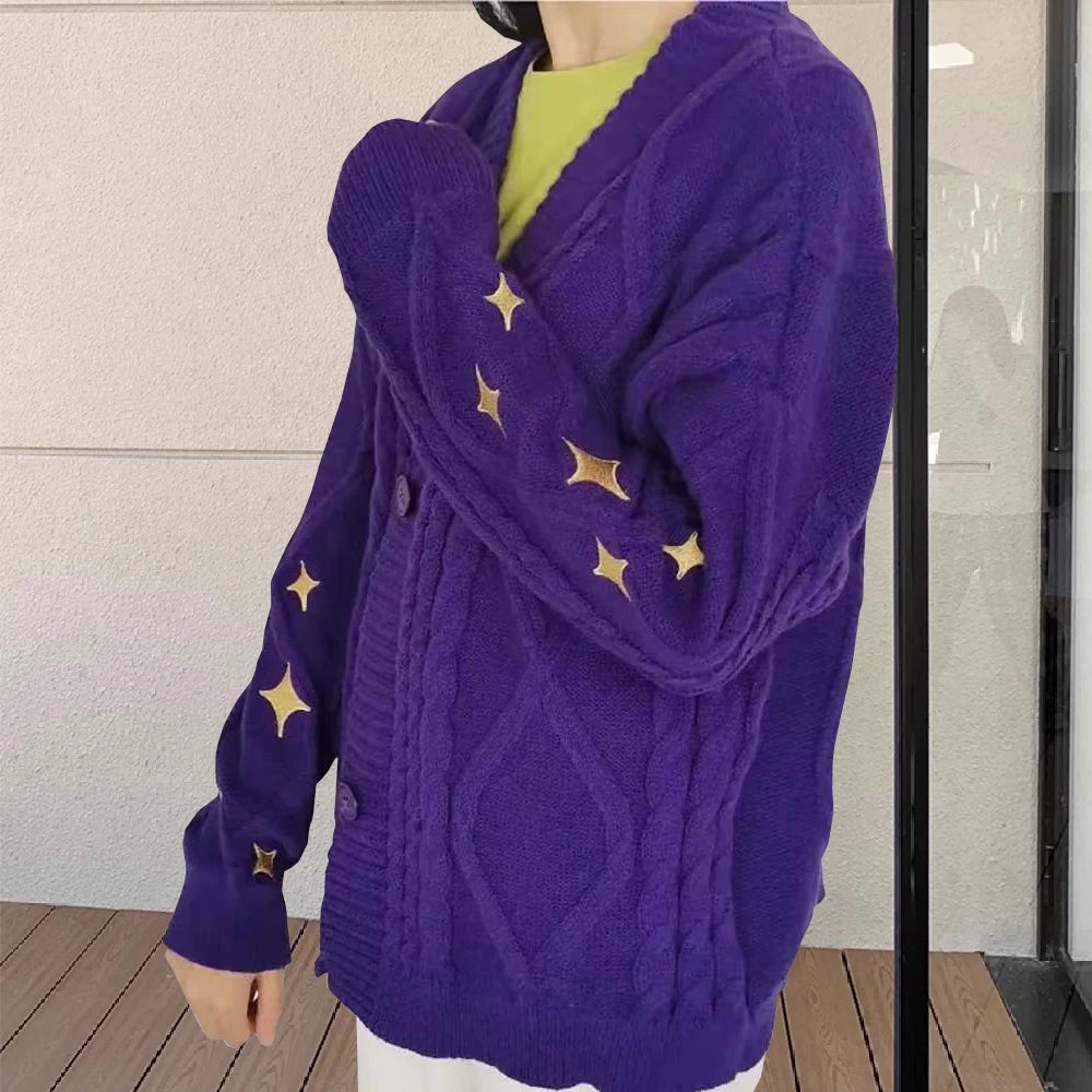 
                  
                    Star Embroidery Y2K Sweaters Women Vintage Winter Streetwear Casual Single Breasted Long Sleeve Top Loose Knitted Cardigans Coat
                  
                