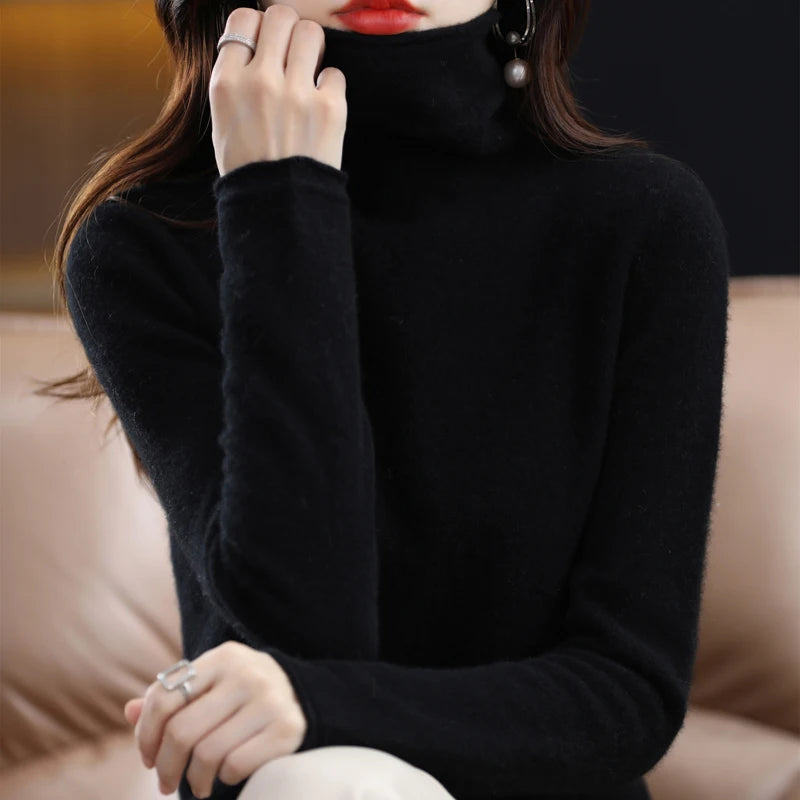 
                  
                    MOUNT Merino Wool Cashmere Sweater Women's High Stacked Collar Pullover Long Sleeve Winter...
                  
                