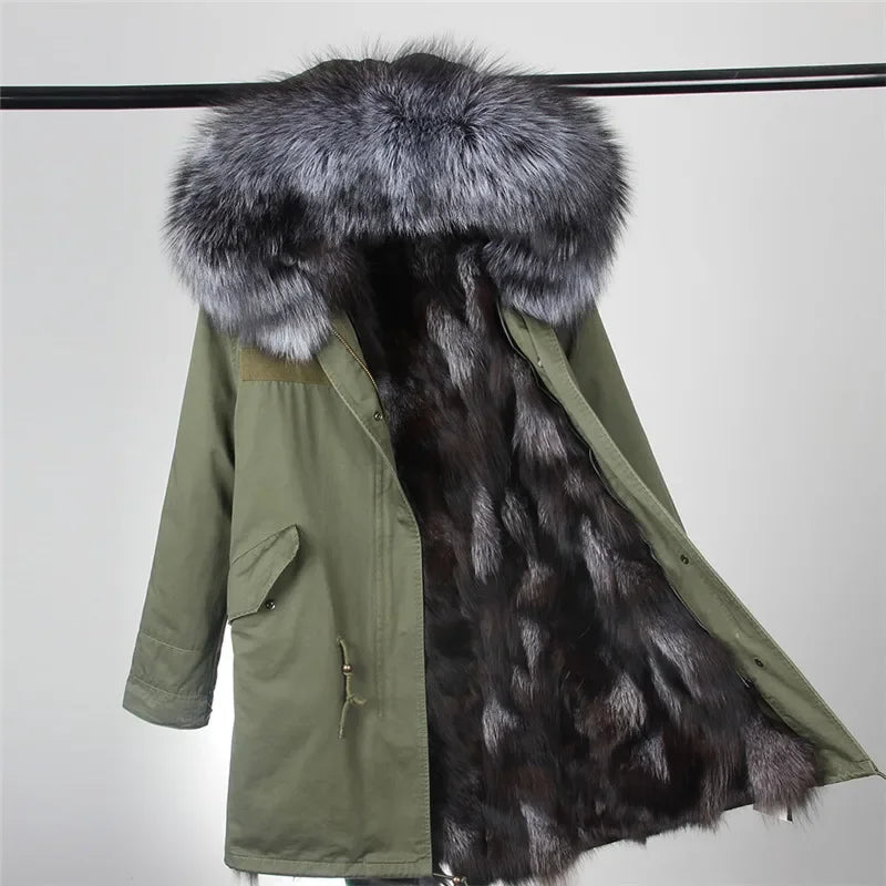 
                  
                    MOUNT Maomaokong Winter Women's Fur Jacket Long Outdoor Tops Real Fox Fur Collar Inner Fur Lining...
                  
                