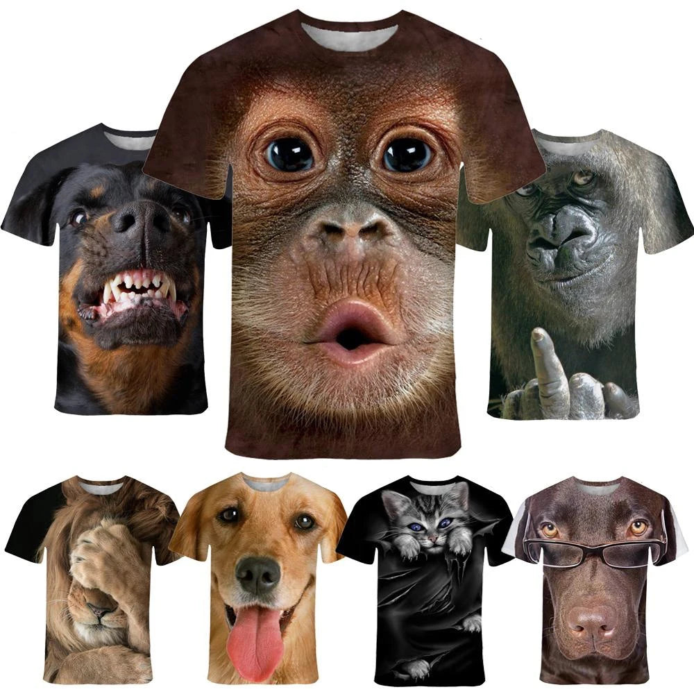 MOUNT New Fashion Animal Face 3d Printed T-shirt Men's and Women's Summer Casual Short Sleeve...