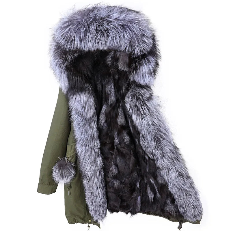 
                  
                    MOUNT Maomaokong Winter Women's Fur Jacket Long Outdoor Tops Real Fox Fur Collar Inner Fur Lining...
                  
                