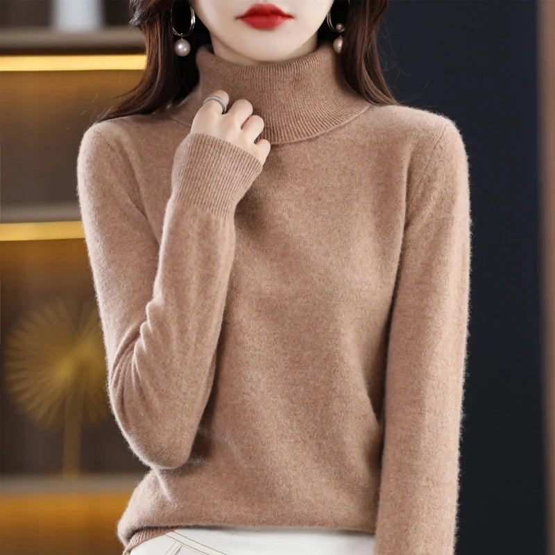 
                  
                    Wool Cashmere Sweater Women's Pullover Long Sleeve Autumn and winter High Turn-Down Collar Knit Sweater High Quality Jumper Top
                  
                