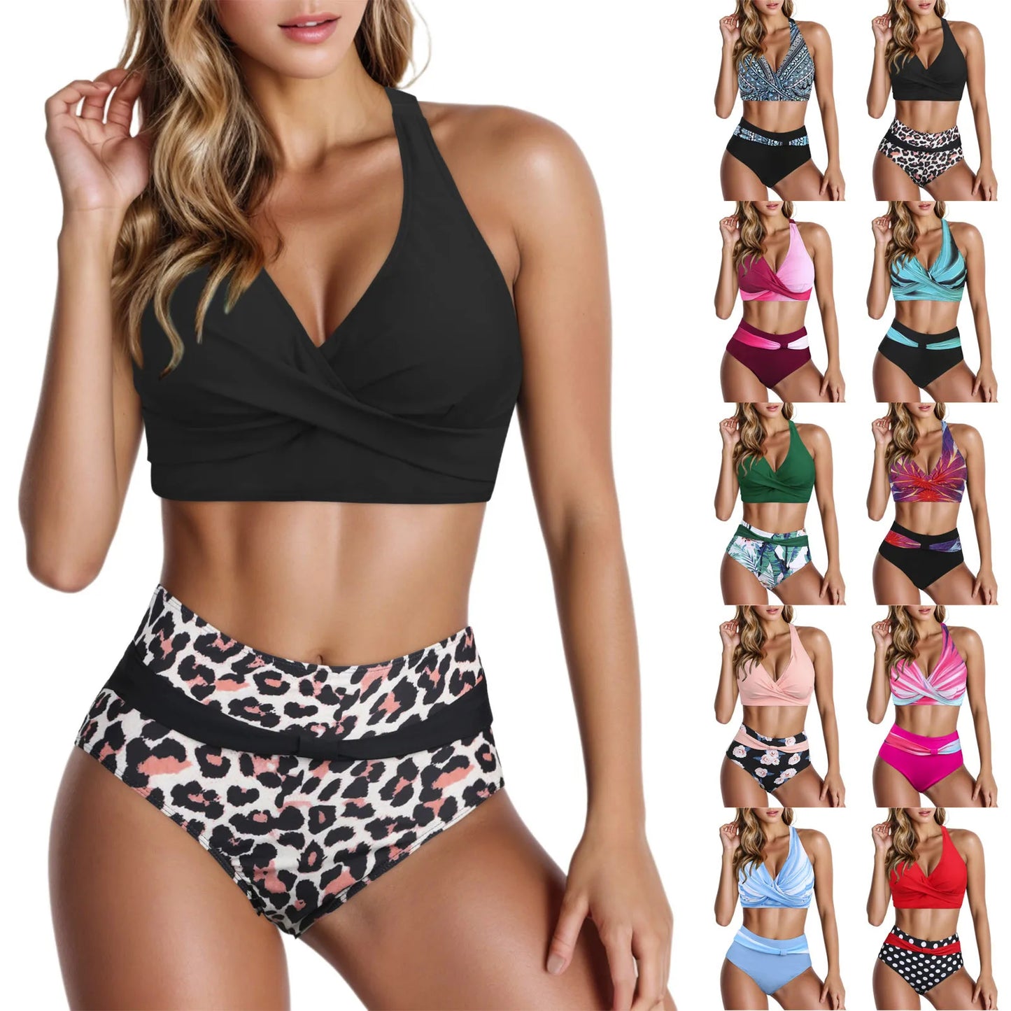 
                  
                    Women Two Piece Bikini Swimwear Sexy Leopard Print Push Up Swimsuits Halter-Neck Open Back Bathing Suit Maillot De Bain Femme
                  
                