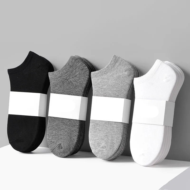 10 Pairs Black White Men's Socks Summer Autumn Solid Color Short Tube Invisible Low-top Sweat-absorbing Running Sports Boat Sock