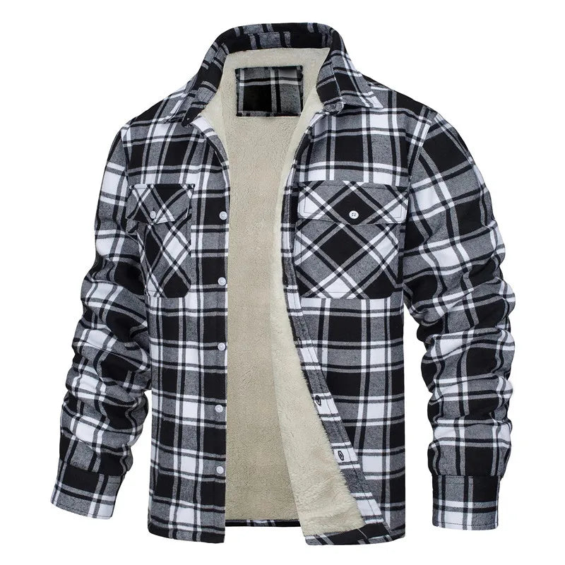 
                  
                    Men's  Winter Warm Thick Long Sleeve Lapel Plaid Lined Single Breasted Loose  Fleece Jacket
                  
                