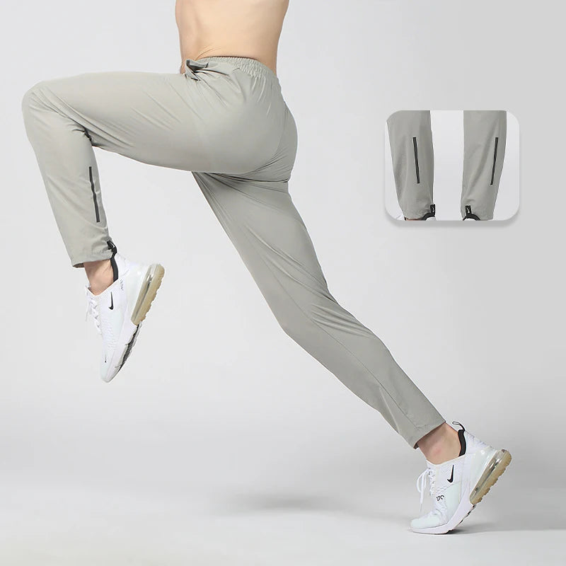 Gym Fitness Trousers Men's Pencil Pants Tight Jogging Running Breathable Quick-Drying Ice Silk Sports Wind Casual Fashion Pants