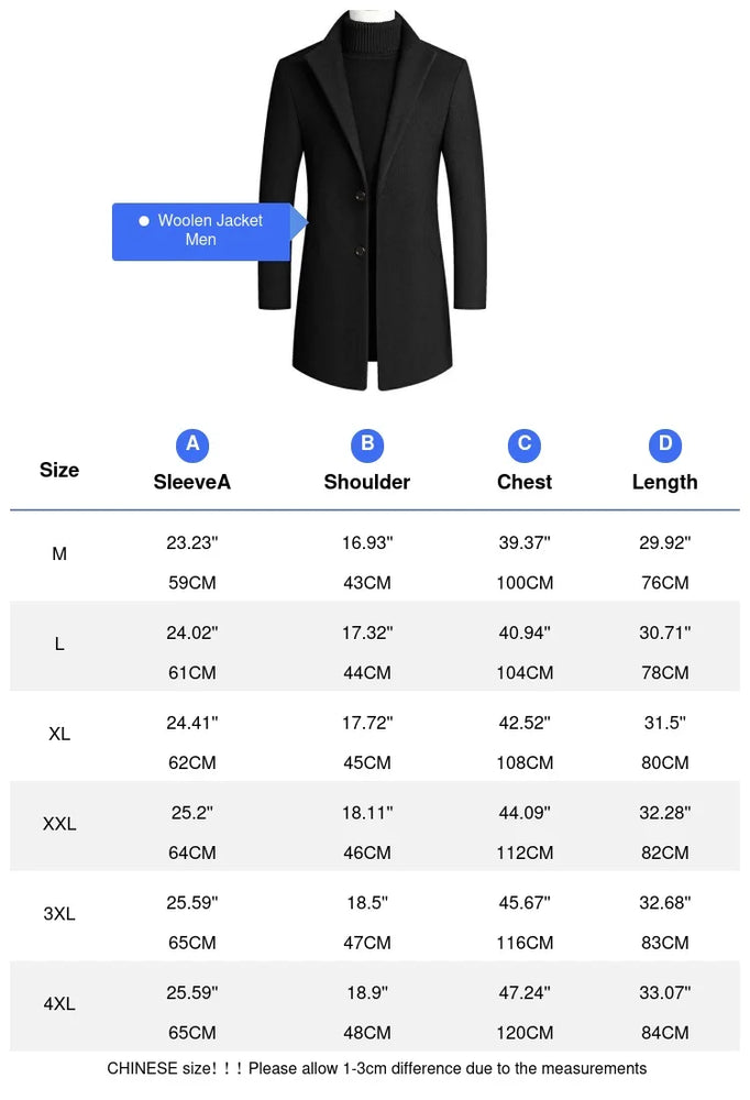 
                  
                    Autumn Winter Men's Wool Jackets Casual Mens Mid-Long Trench Coats Male Solid Color Woolen Warm Business Jackets Clothing
                  
                