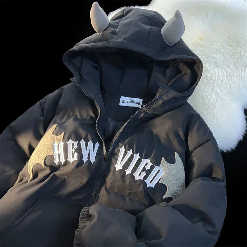 Couples Winter Devil Bread Clothing Casual Hooded Jacket Embroidered Cotton-padded Y2K Jackets Coats New Jacket In Winter 2023