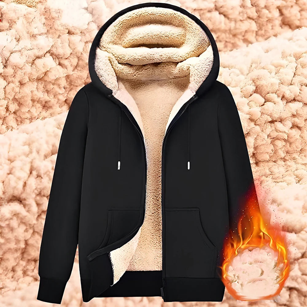 MOUNT Trendy Sweatshirt Coat Front Pockets Warm Zipper Lamb Wool Jacket  Men and Woman Winter Pure Color Plush Lined Cardigan Hoodie