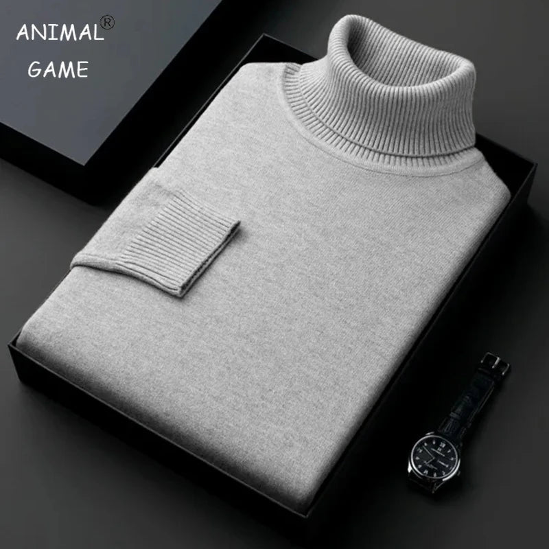 MOUNT Sweatwear Mens Anti-pilling High Quality Knitted Turtleneck Sweater Slim Fit Long Sleeve Pullover Solid Color Trend Men Clothing