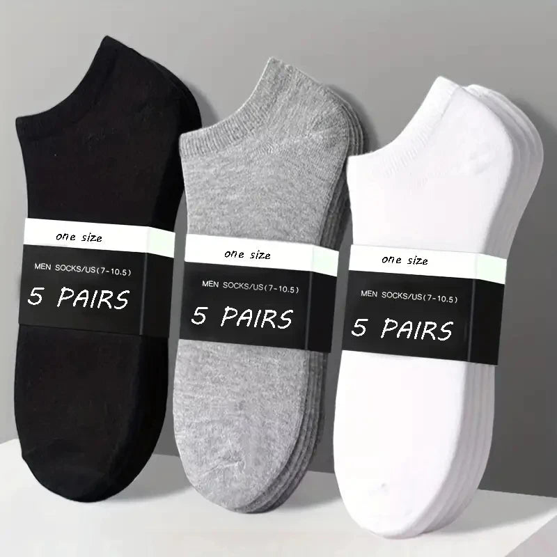 5 Pairs Men's  Boat Socks Business Sport Sweat Absorption Mature Summer Autumn Solid Color Non Pilling Versatile Low Ankle Socks