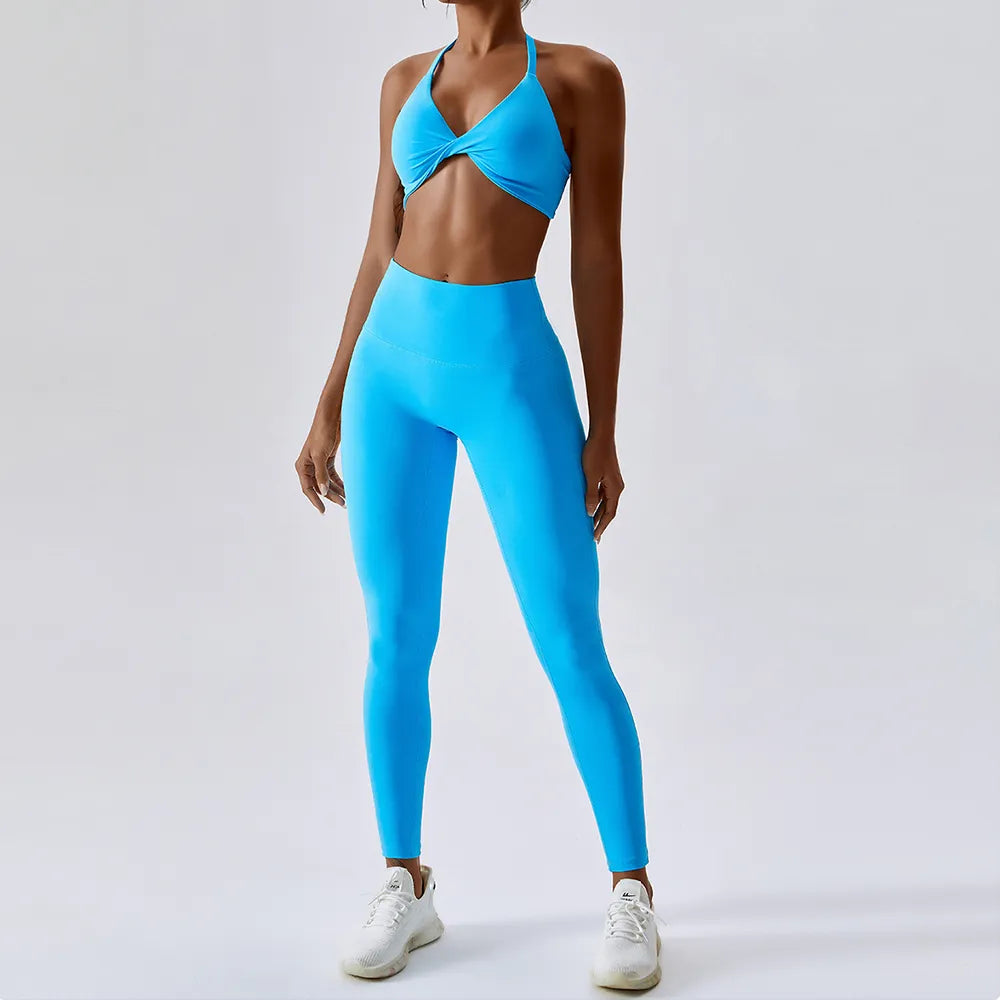 Women's Tracksuit Seamless Yoga Set 2PCS Workout Sportswear Gym Clothing Drawstring High Waist Leggings Fitness Sports Suits
