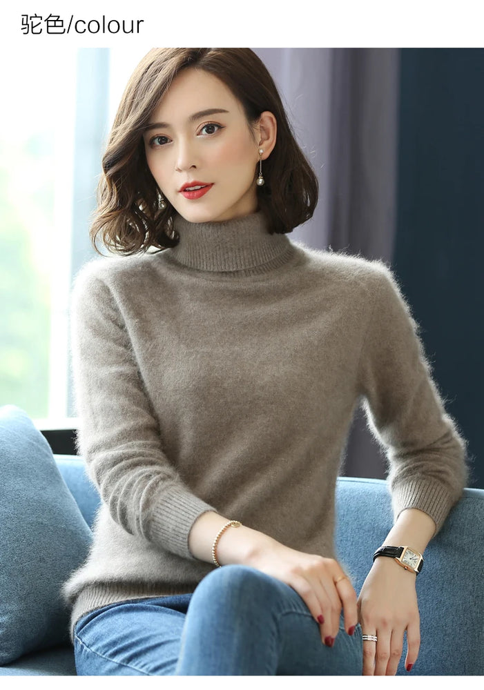 
                  
                    2022 Winter Women Sweater 100% Mink Cashmere Turtleneck Knitted Jumper Female Solid Color Soft Warm Long Sleeve Pullovers S-XXL
                  
                