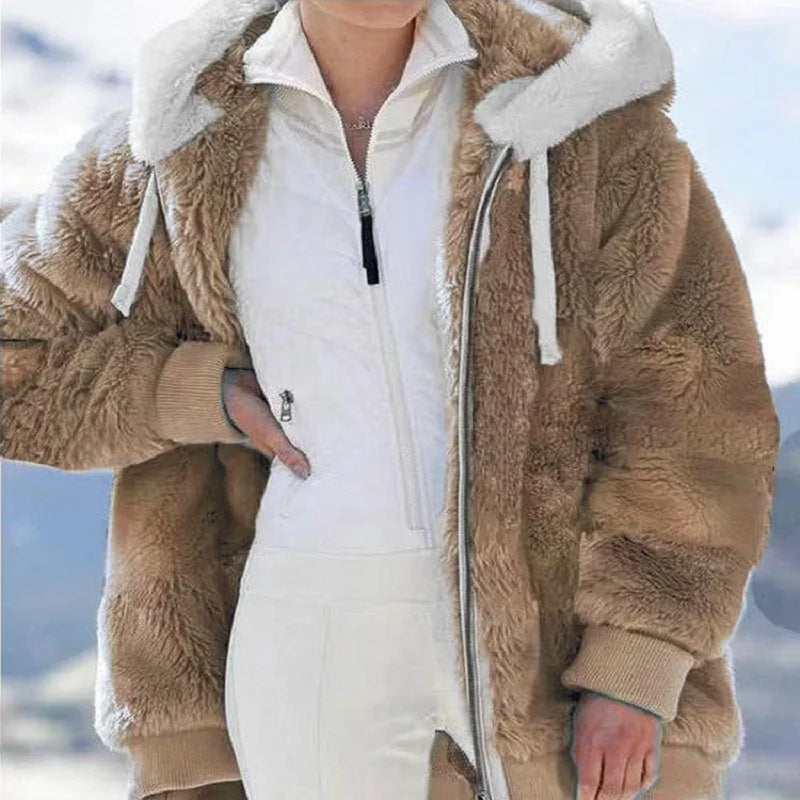 
                  
                    MOUNT New Style Autumn And Winter Loose Plush Zipper Hooded Jacket Woman
                  
                