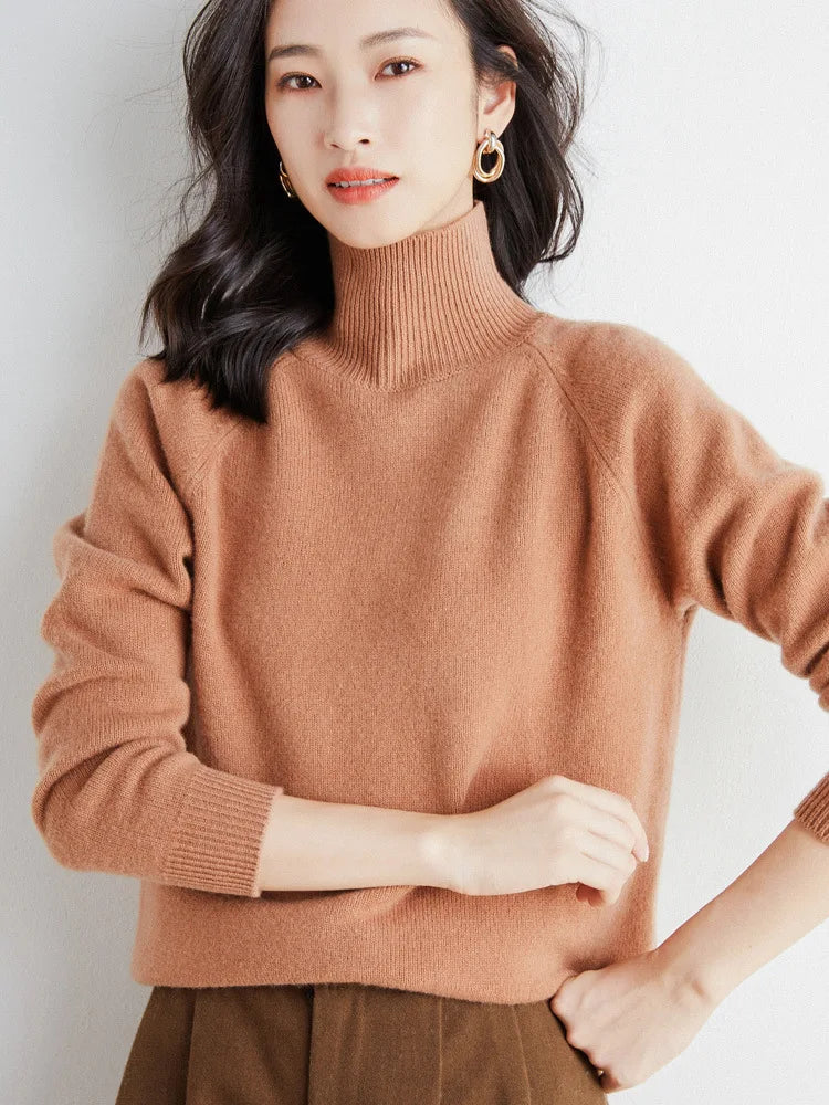 
                  
                    MOUNT Autumn Winter Women Sweater Turtleneck Long Sleeve Pullovers Brown Solid Jumper Cashmere...
                  
                