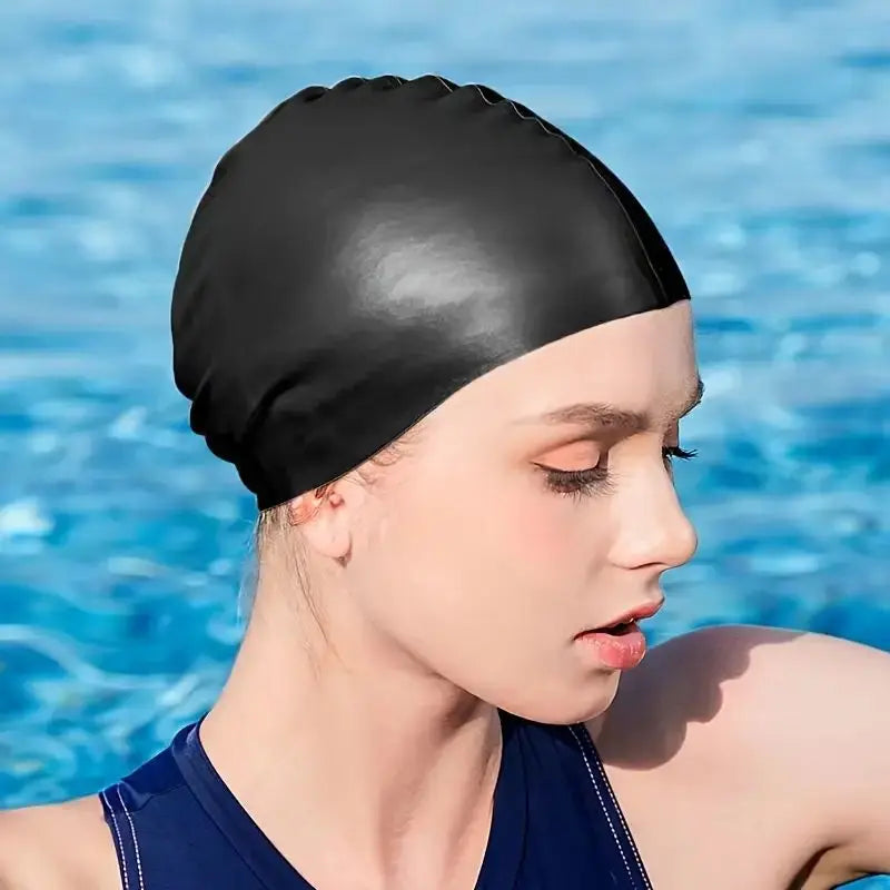 Swimming Cap Silicone Waterproof Swimming Cap Flat Ear Protection Cap Solid Colour Plain Men's and Women's Swimming Cap Child