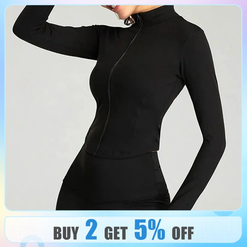 Women's Tracksuit Jacket Slim Fit Long Sleeved Fitness Coat Yoga Crop Tops With Thumb Holes - MOUNT
