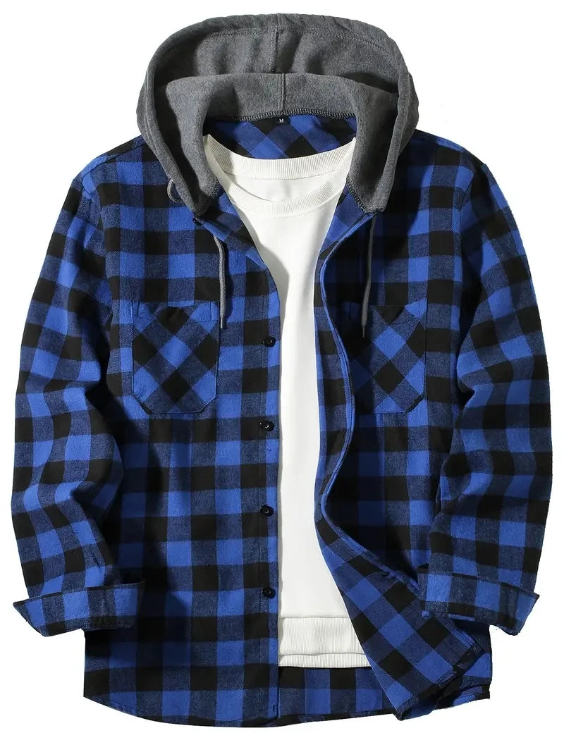 
                  
                    Men's Shirts Classic Plaid Casual Button Down Hooded Long Sleeved Double Pockets Shirt Hoodie Flannel Jacket Spring Autumn Tops
                  
                