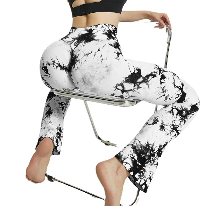 
                  
                    Yoga Trendy Tie Dye Flare Leg Sports Pants Wide Waistband Seamless Leggings Women
                  
                