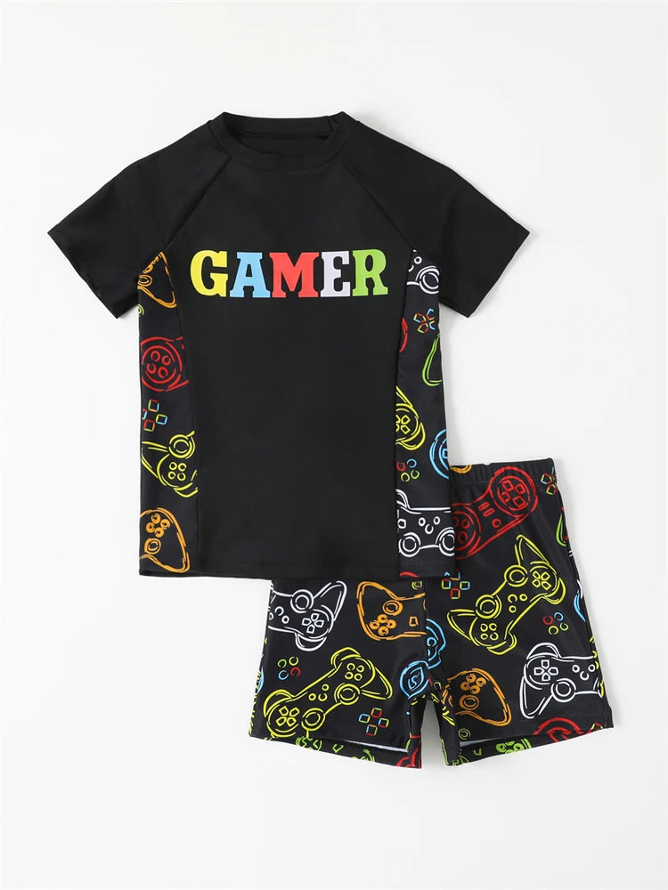 
                  
                    Boy Swimsuit 2024 New Graffiti Print Short Sleeve Children Swimwear Summer Two Piece Kids Beach Wear Swimming Bathing Suit Boys
                  
                