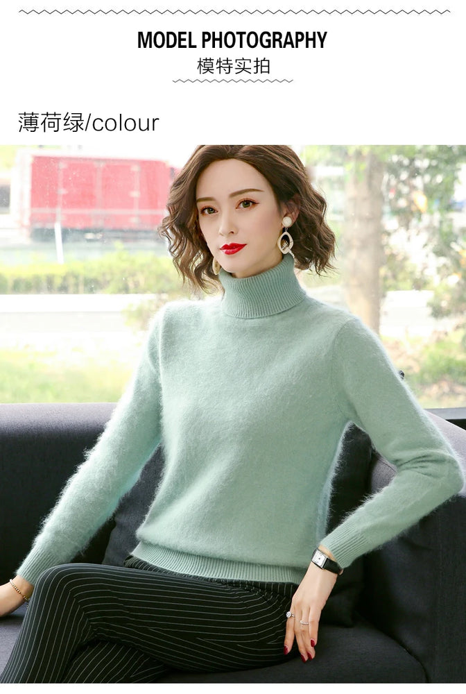 
                  
                    2022 Winter Women Sweater 100% Mink Cashmere Turtleneck Knitted Jumper Female Solid Color Soft Warm Long Sleeve Pullovers S-XXL
                  
                