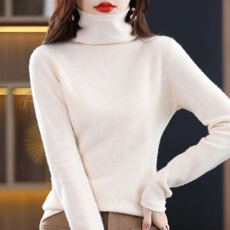 
                  
                    MOUNT Merino Wool Cashmere Sweater Women's High Stacked Collar Pullover Long Sleeve Winter...
                  
                