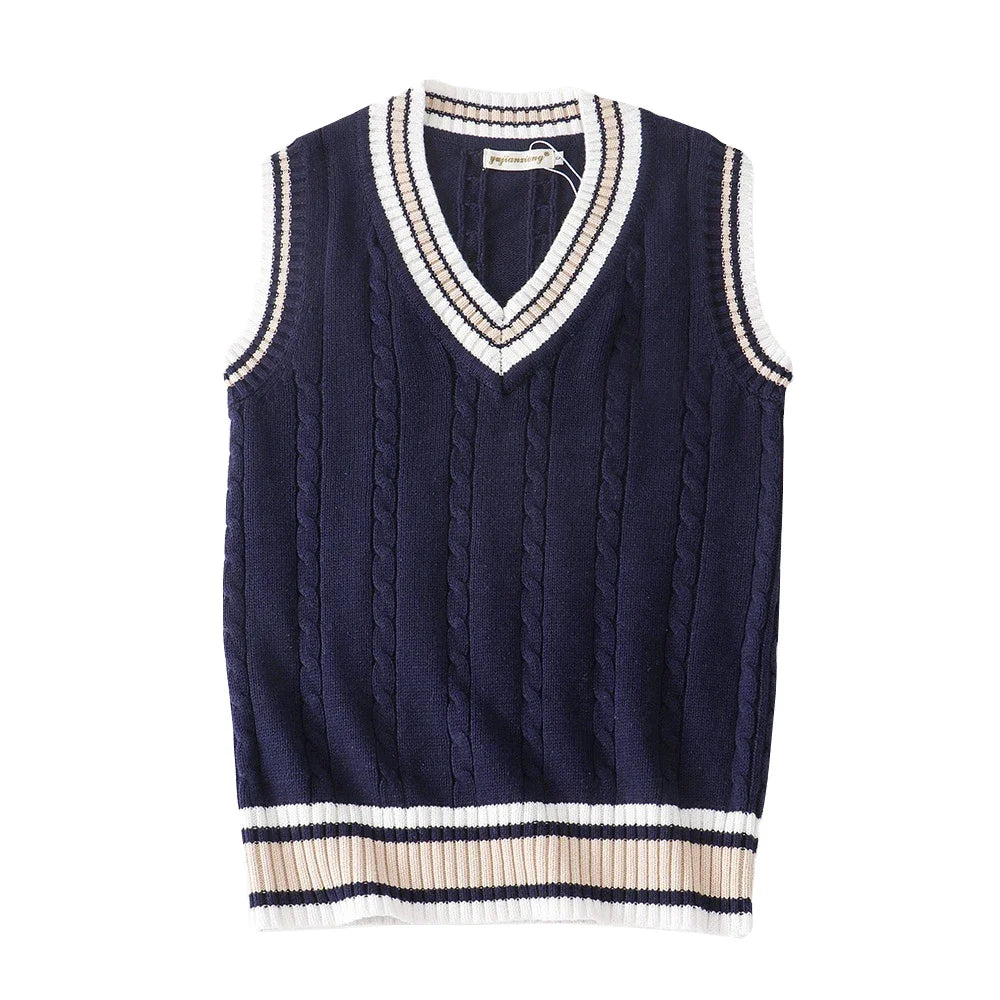 
                  
                    MOUNT Sweater Vest Men Thicken V-neck Sleeveless Knitted Sweaters Vests Striped Retro Preppy-style Simple Chic Loose Casual All-match
                  
                