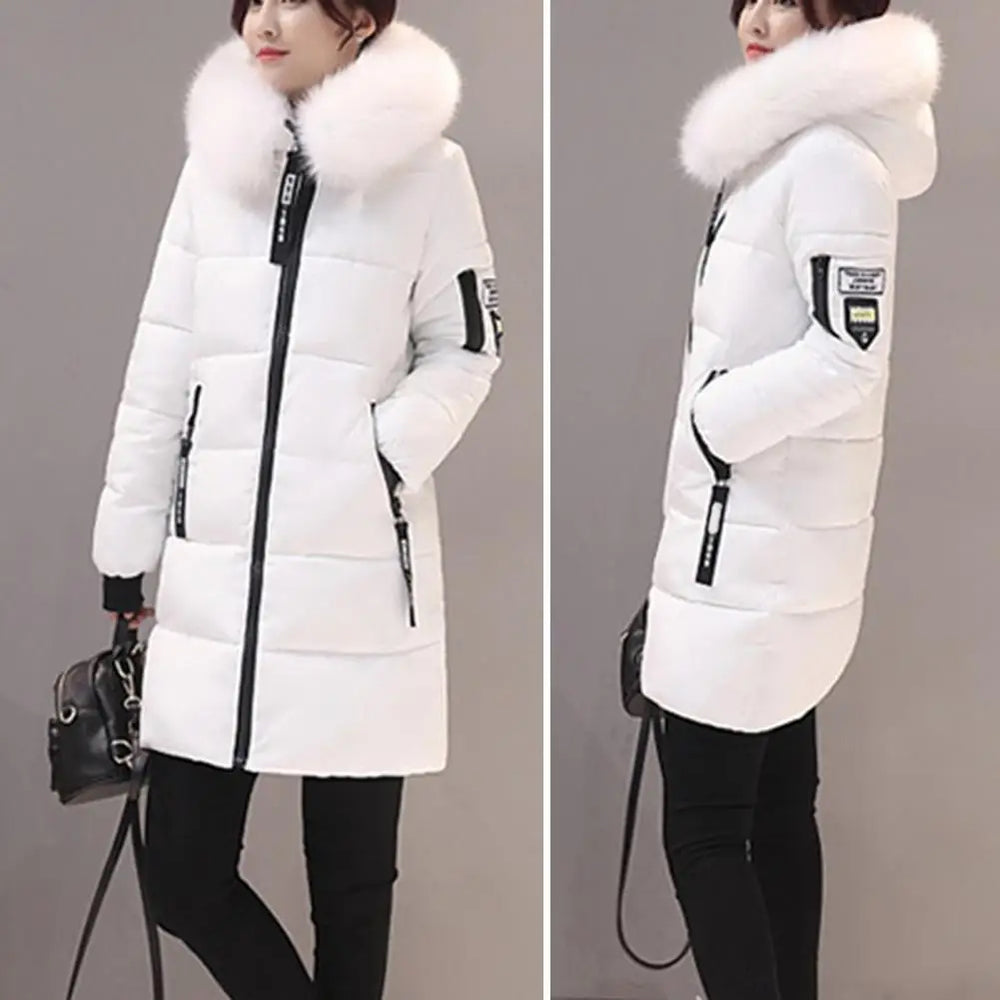 
                  
                    Women Winter Cotton Coat Hooded Mid Length Outerwear Windproof Warm Long Sleeve Jacket Solid Color Slim Fit Lady Down Coat
                  
                