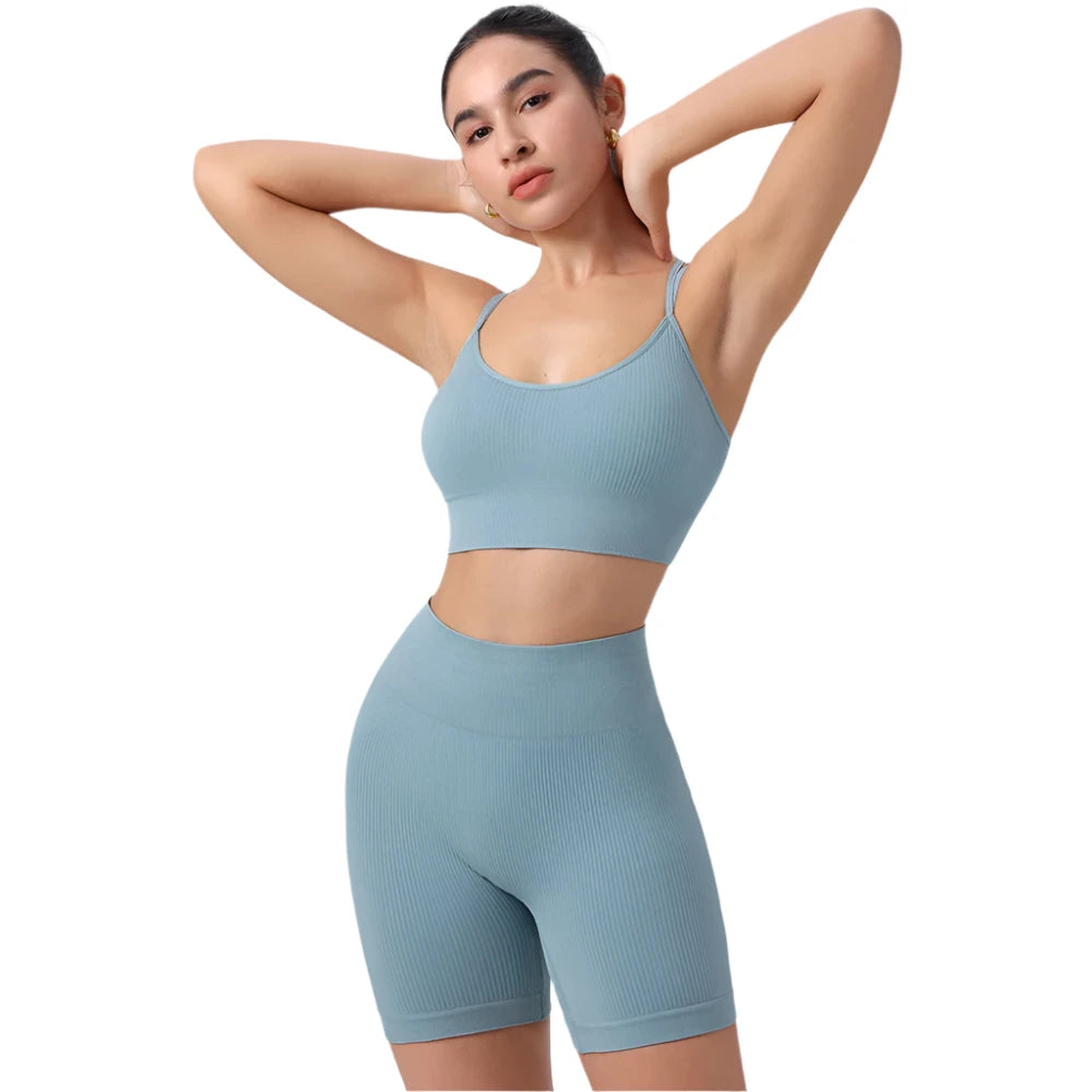 Seamless Yoga Set 2 Pieces Gym Suits With Shorts Crop Top Sexy Bra Women's Tracksuit Running Workout Outfit Fitness Clothing