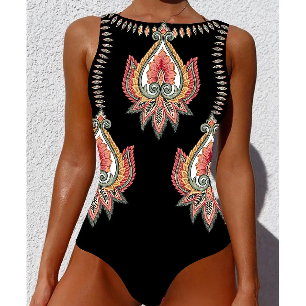 
                  
                    2024 New Printed One-piece Swimsuit Classic Printed Lace Up Swimsuit Women's Push Up Flower One-piece Suit Beach Wear For Female
                  
                