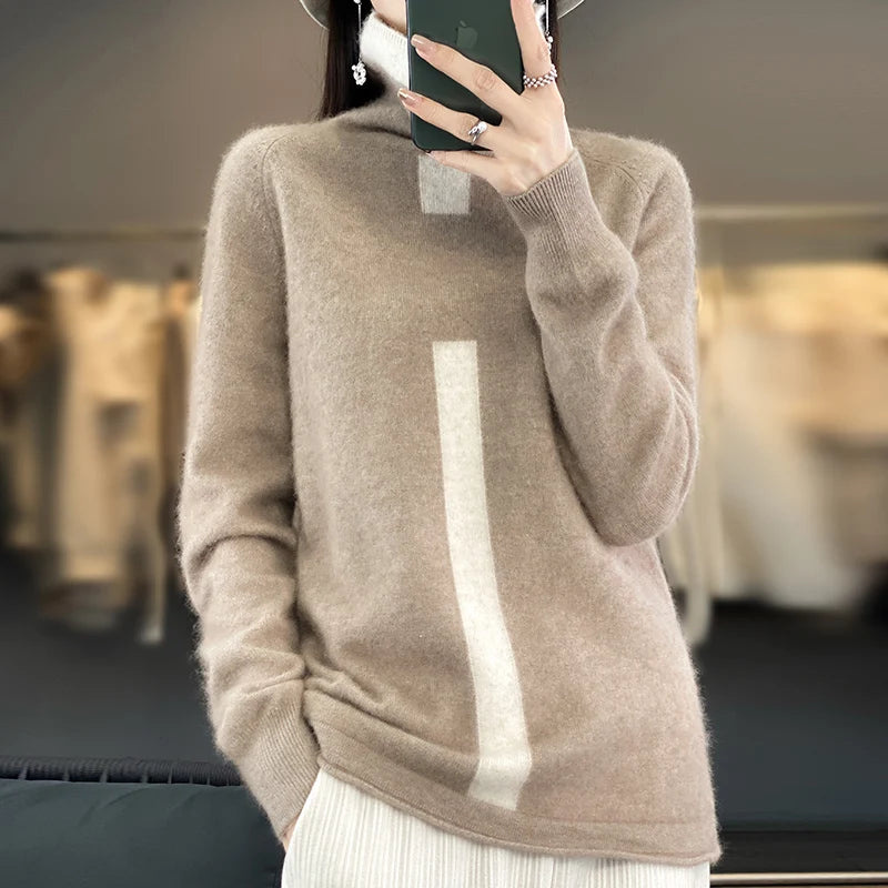 MOUNT Lafarvie Mink Cashmere Turtleneck Sweater Women Autumn Winter Coloth Soft Warm Jumper Pull...