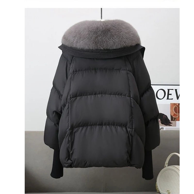 
                  
                    Winter New Fur Collar Puffer Down Parka Loose Down Warmer Thicken Snow Jacket Pocket Zipper Faux Fur Outerwear Female
                  
                