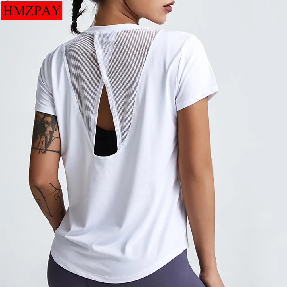 Loose Yoga Clothes Tops Short-Sleeved Running Quick-Drying Clothes T-Shirts Short Sports Hollow Fitness Clothes Women's Blouses