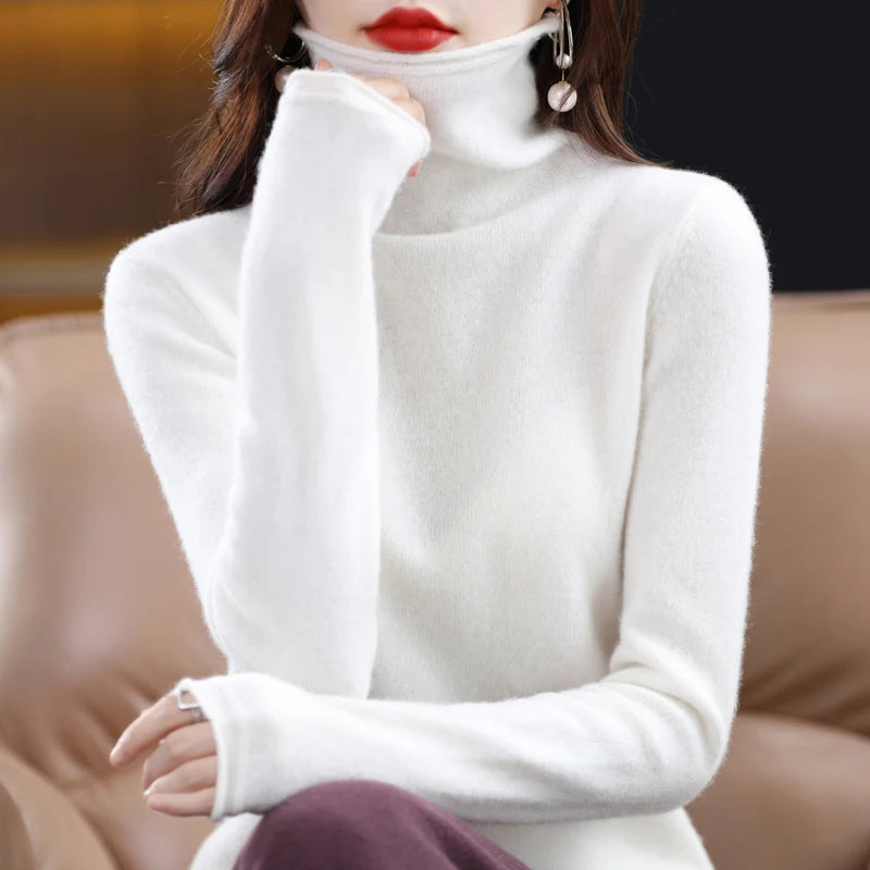 
                  
                    MOUNT Merino Wool Cashmere Sweater Women's High Stacked Collar Pullover Long Sleeve Winter...
                  
                