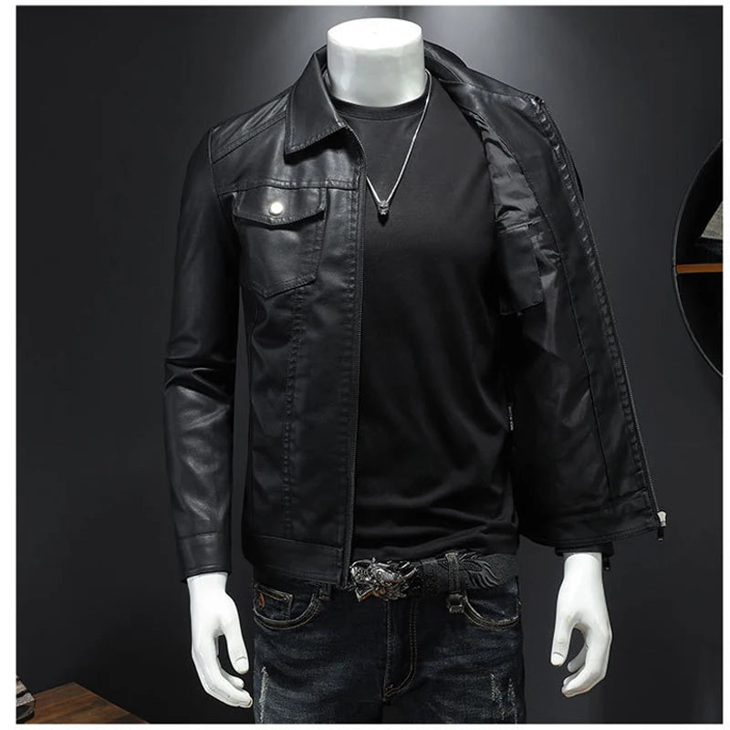 
                  
                    Spring Autumn Men's PU leather Jacket Fashion Man Retro Motorcycle Coats Male Outerwear Windbreaker Leather Jacket Clothing 5XL
                  
                