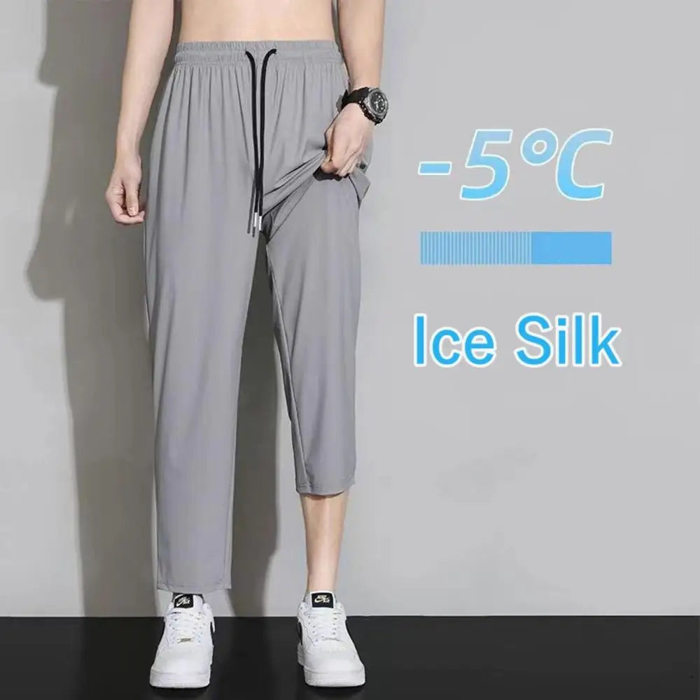 Ice silk Quick Dry Sweatpant Men's Joggers Pants Elastic Waist Straight Pants Pocket Tracksuit Trousers Fitness Training Pants